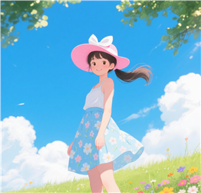 夏天风格清新少女卡通插画图片